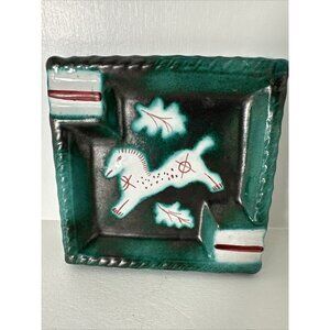 Art Glass Fused Glass Tribal Green Picture Tile Hand Made6x6 Signed By Artist